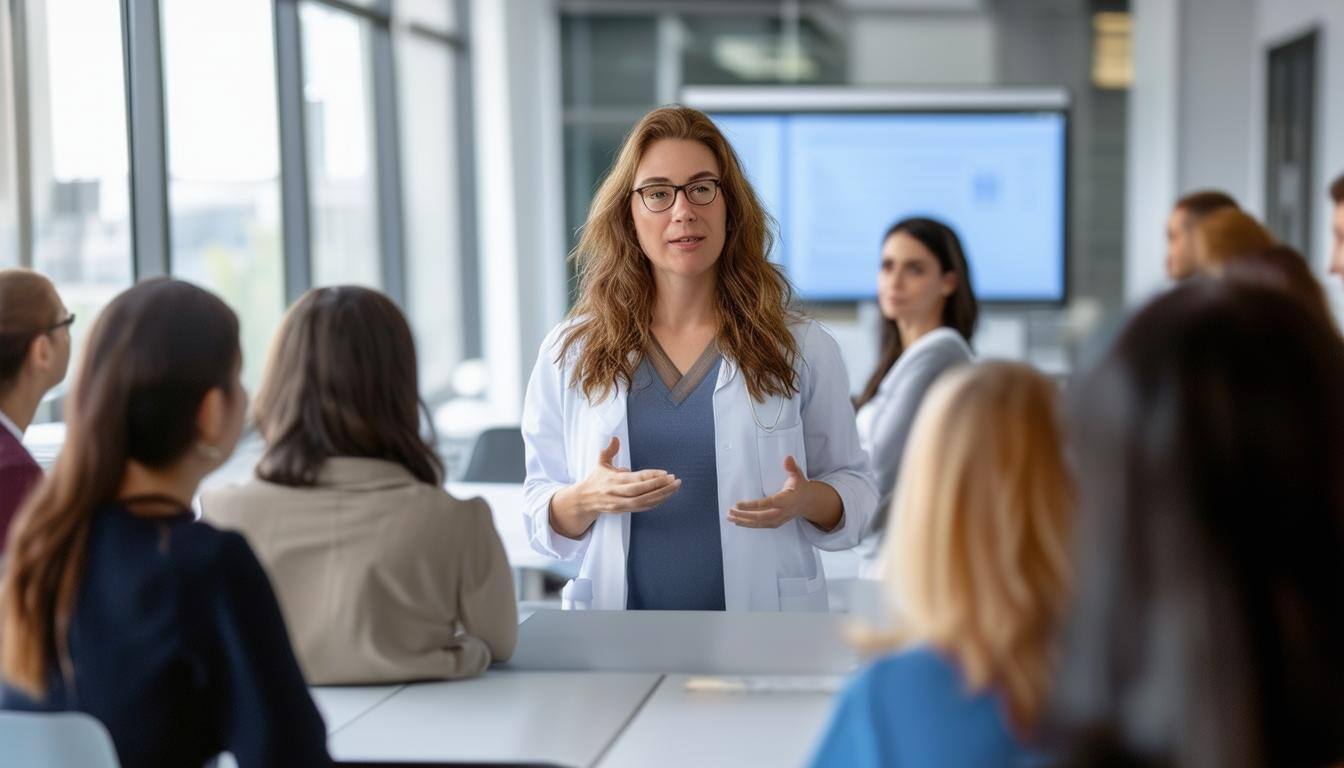 35 year old female presenting to a group of collegues